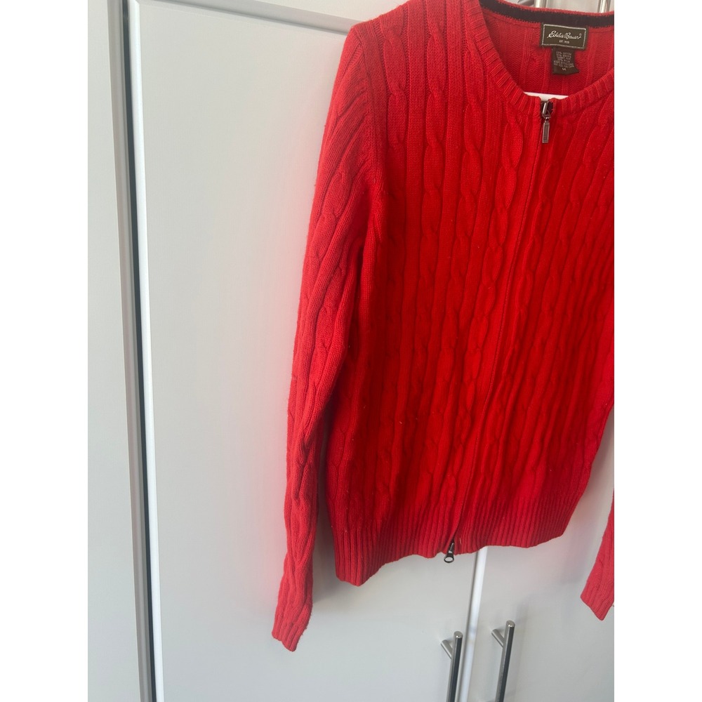 Eddie Bauer Red Cable Knit Full Zip Angora Blend Cardigan Sweater Womens Medium - Picture 4 of 15
